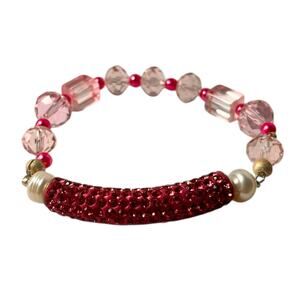 Pearl Womens Bracelet Pink Sparkly Rhinestones Nautical handmade